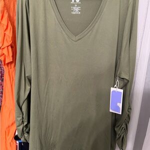 Relaxed V-Neck Tunic Top by in Olive
